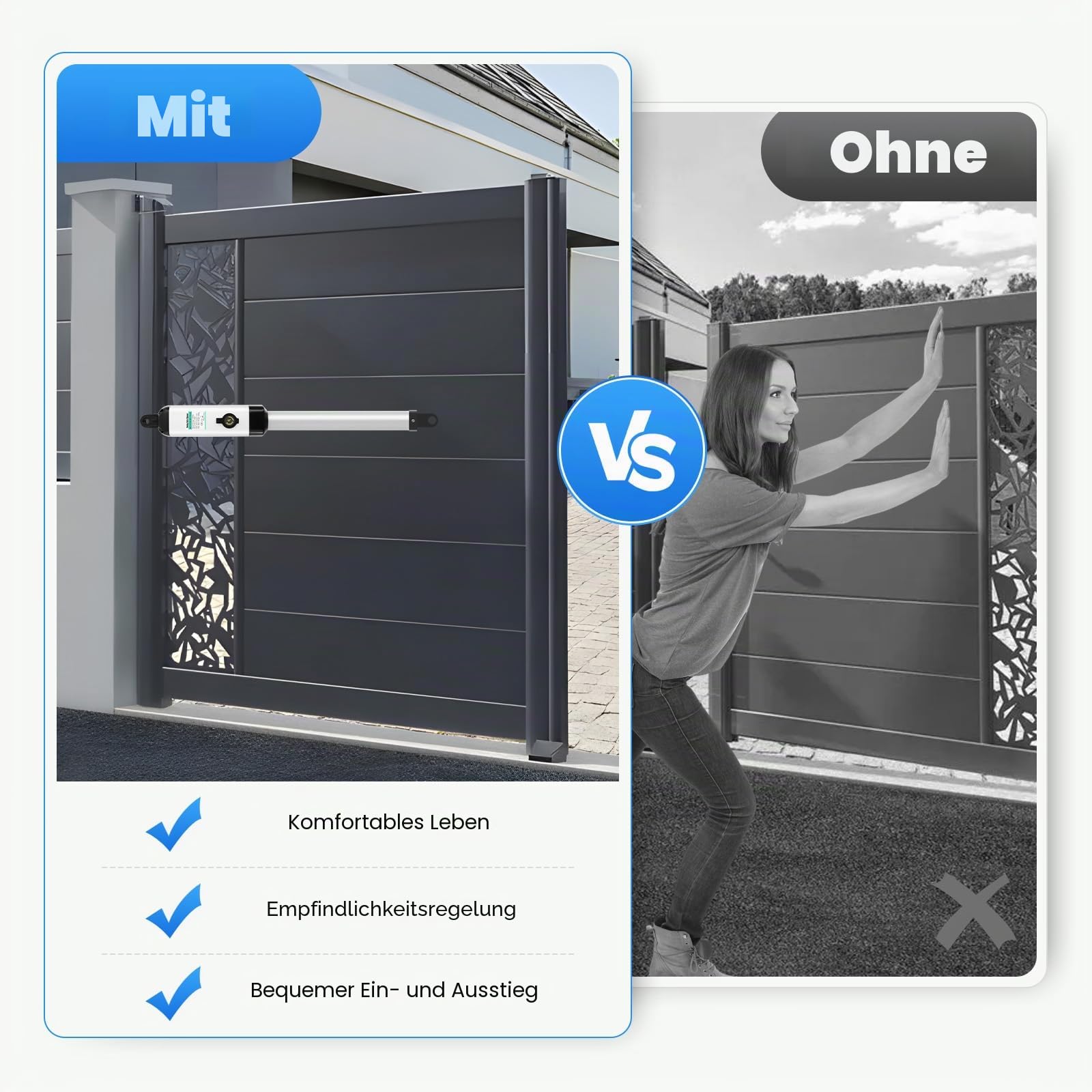 Automatischer Flügeltorantrieb, 50 W 300 kg Drehtorantrieb einflügelig mit Steuerbox und 2 Fernbedienung, Max. Antriebsweg 385 mm, Max. Torlänge 5,5 m