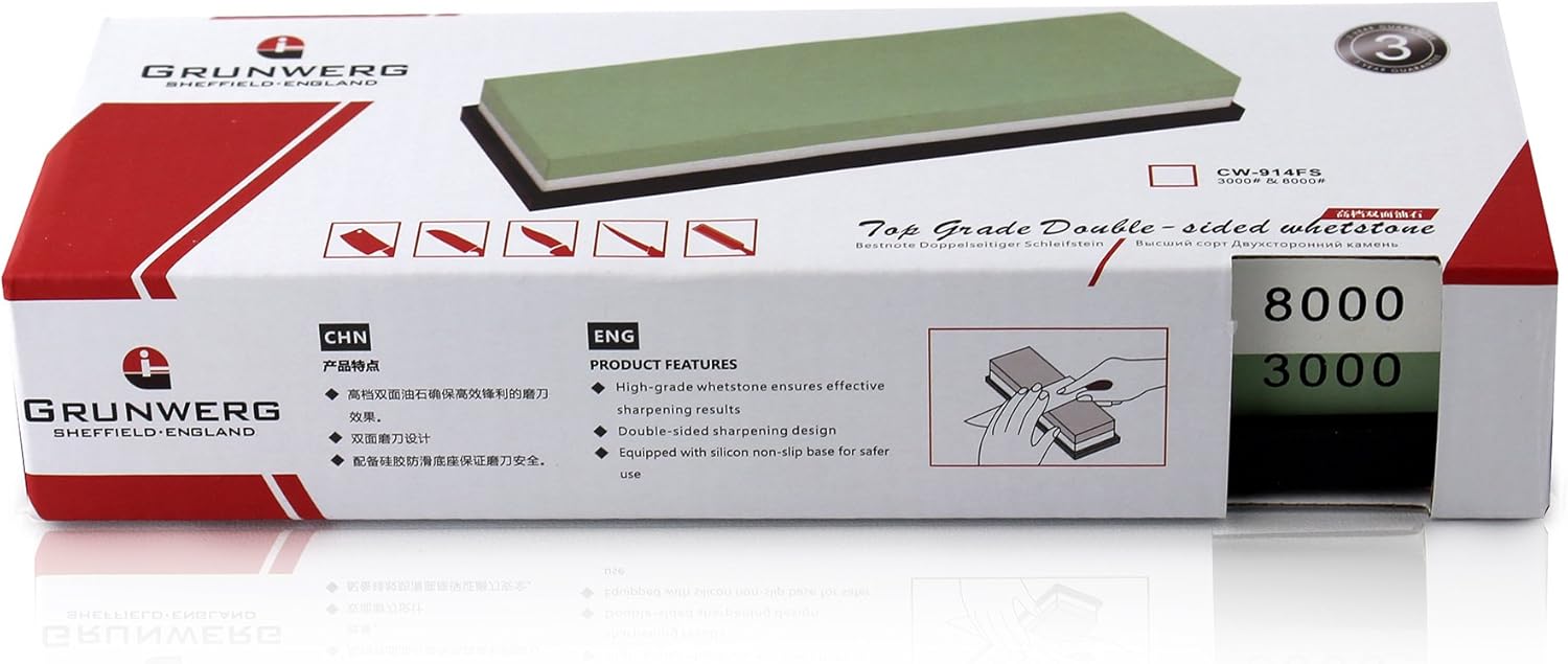 Grunwerg Combination Double Sided Whetstone Knife Sharpener, 8000/3000 Grit