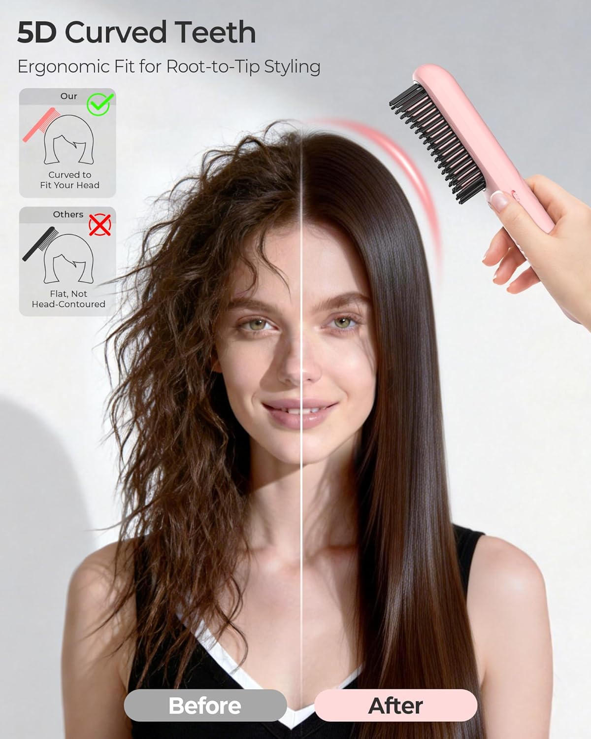 Cordless Hair Straightener Brush with Cool Air Long-Lasting Style, Portable Mini Travel Hair Straightener for Thick Curly Hair, 350M Negative Ions for Frizz-Free, Fast Heating, Gift for Women