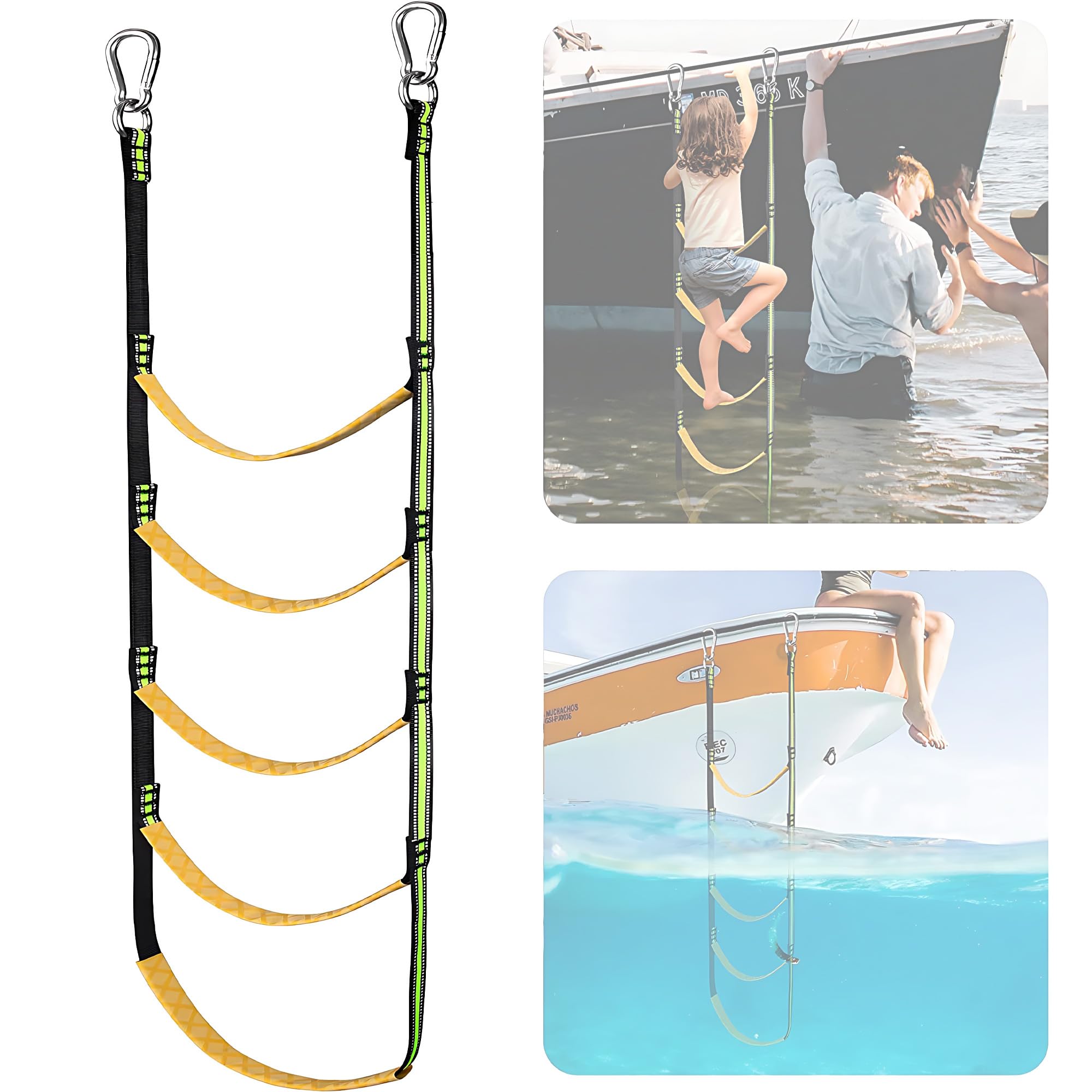 Escalera de 5 peldaños para barco, cuerda de extensión para kayak, escalera de barco, escalera de natación, escalera de embarque, material de nailon, estable y duradero, almacenamiento plegable