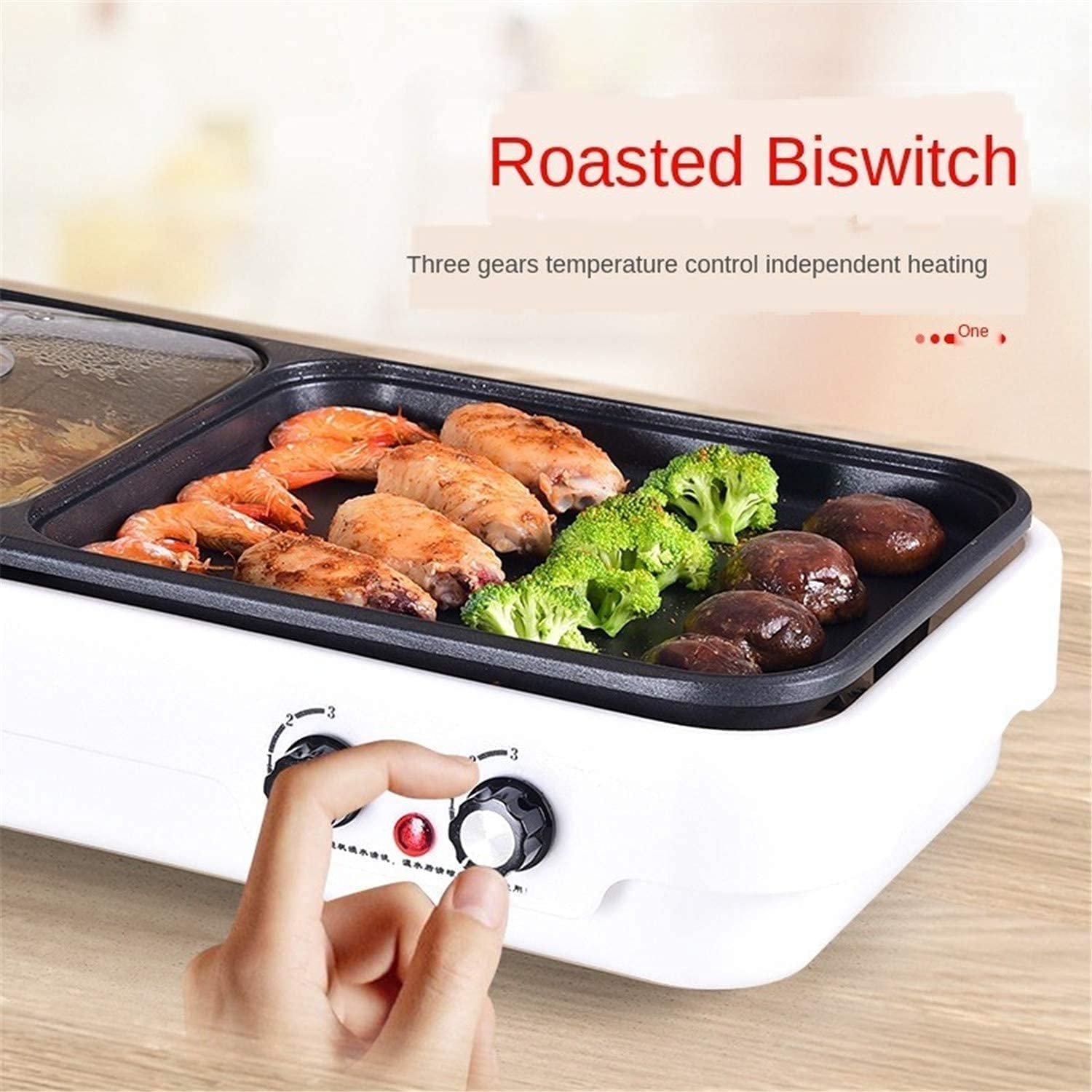 Parrilla Eléctrica Plancha de Asar Sartén eléctrica para Hornear Barbacoa Interior Parrilla eléctrica para ollas Calientes Adecuado para reuniones Familiares 1016(Color:B)