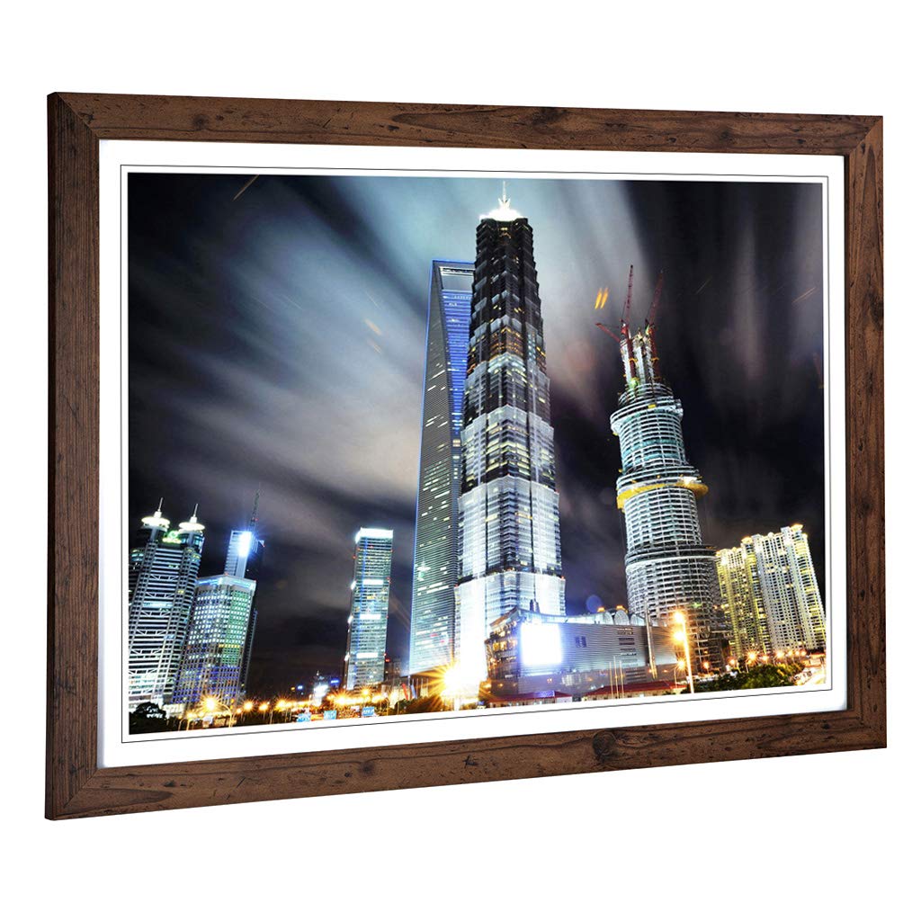 Big Box Art Framed Print of Shanghai China Skyline (3) Design | Wall Art Picture | Home Decor for Kitchen, Living, Dining Room, Bedroom, Hallway, Office, Walnut, A2 / 24.5x18 Inch / 62x45cm