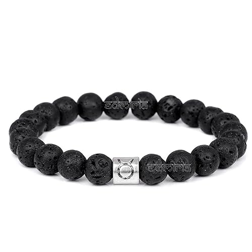 EDMIRIA Zodiac Bracelet for Men Women, 8mm Natural Lava Beaded Stone Star Birth Sign Constellation Horoscope Charm Bracelet