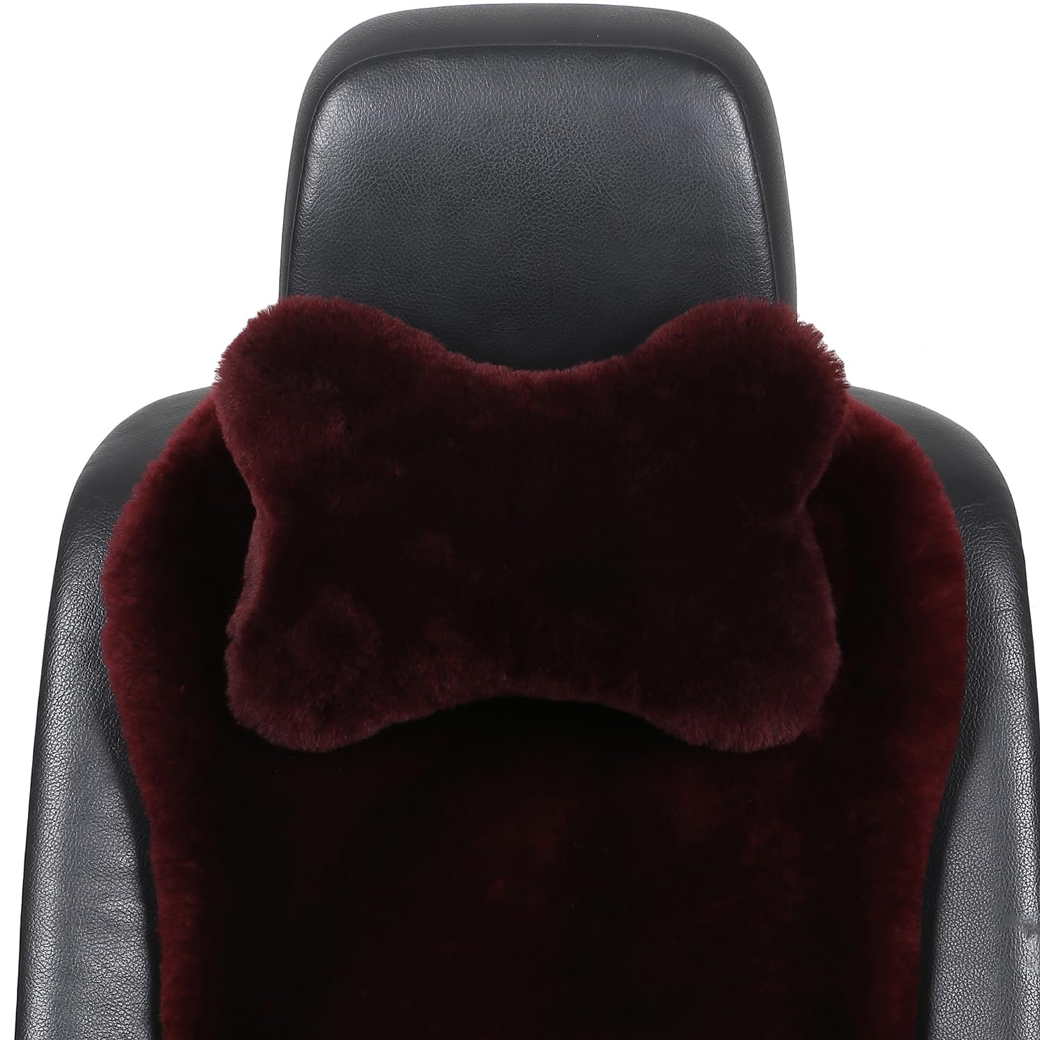 MLOVESIE Fluffy Car Headrest Pillow Furry Long Wool Lumbar Auto Head Neck Support Pillow Cushion Natural Luxury Fur Warm Soft Comfort Winter (Wine Red, Shearling Wool)