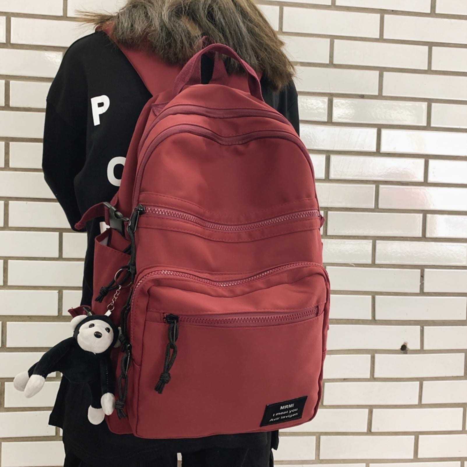 Schulranzen Wasserdichter Nylon Rucksack Unisex Multi-Pocket-Laptop-Rucksack Große Kapazität Schule Rucksack Mädchen Schultasche-White
