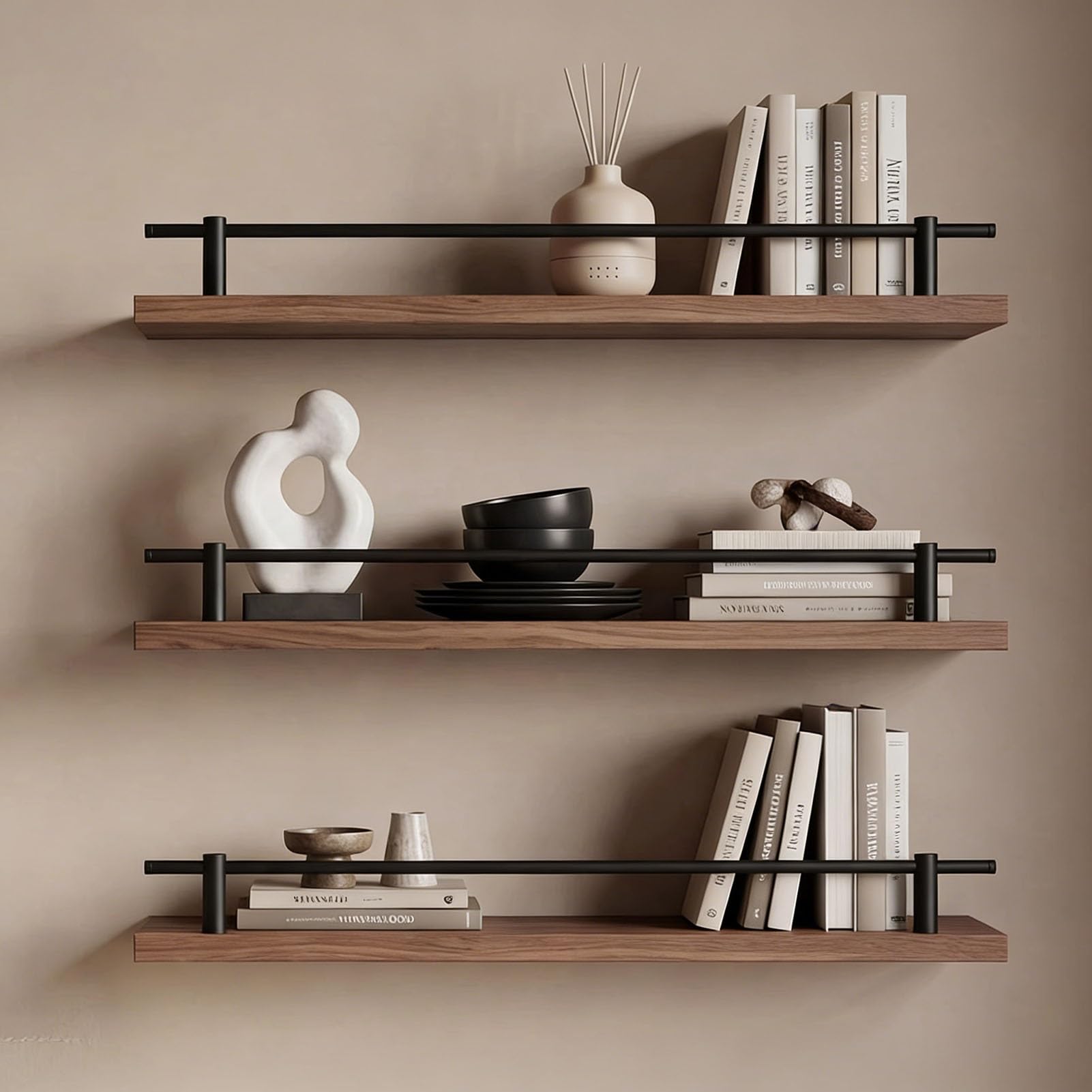 Vibeo Regalgeländer Dekorative Regalleisten für Regalkanten, 20 30 40 45 50 60 80 cm, Schwarze Galerie-Schienenstangen und Spindeln, Aluminium Rundrohr Geländerset(3 PcS,38in/97cm)
