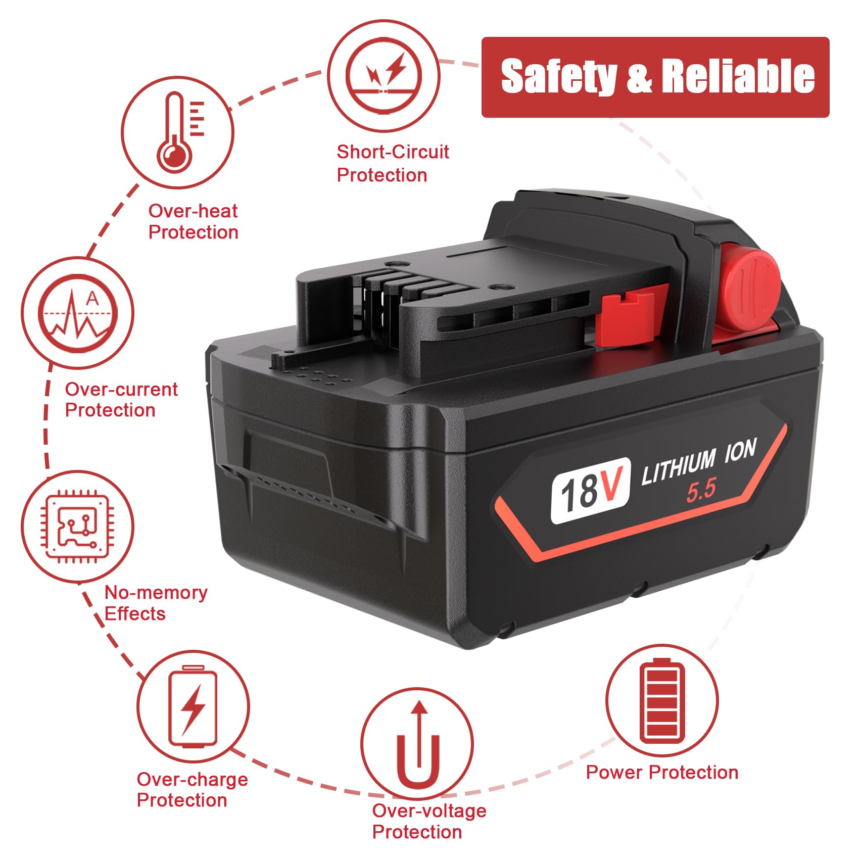 JYJZPB 2X 18V 5500mAh Batería de Repuesto para Milwaukee M18 48-11-1850 | 48-11-1852 48-11-1812 48-11-1828 48-11-1820 48-11-1860 48-11-1840 48-11-1815 2601 2701-20, con Indicador LED