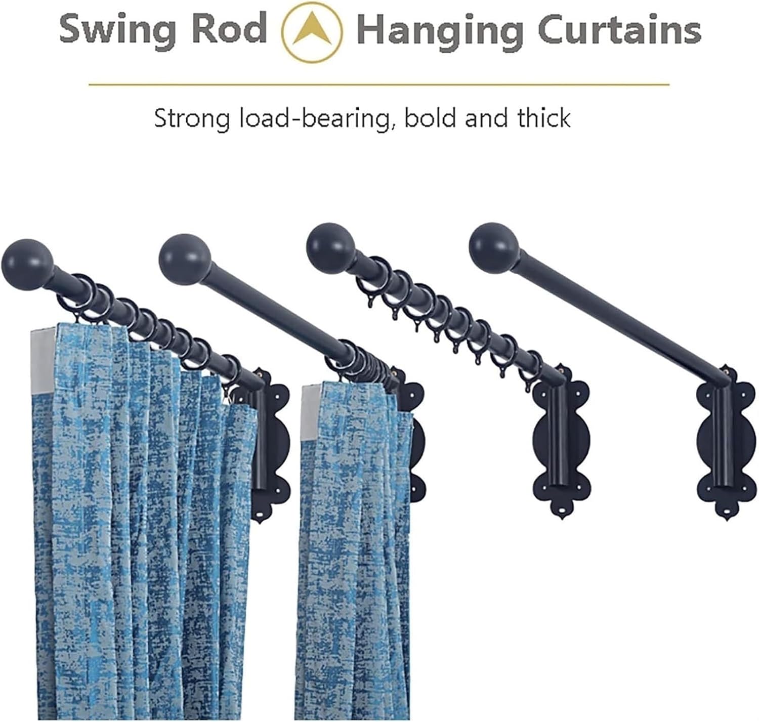 Swing Arm Curtain Rods, 180 Curtain Rods, Heavy Duty Swing Arm Curtain Rods, Black Metal