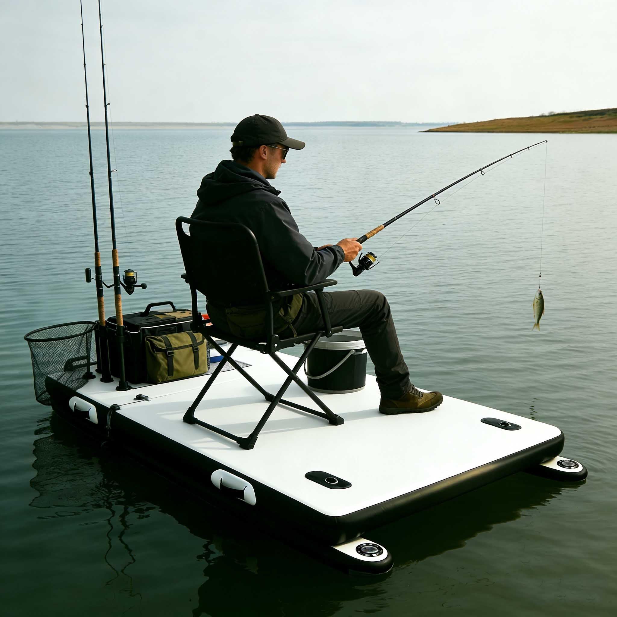 Bote Hinchable para Pesca Y Lago – Balsa Portátil De PVC con Capacidad para 400 Kg para 3-4 Adultos – Muelle Multiusos para Piscina, Playa, Mar Y Camping.