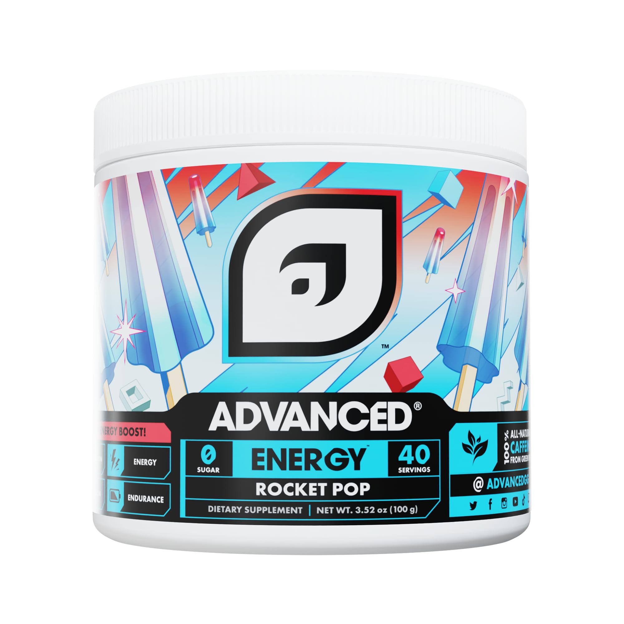 Advanced Energy - Energy Boosting Formula with Electrolytes for Hydration - L-Theanine to Combat Jitters - Sugar Free &amp; Keto Friendly - No Maltodextrin (40 Servings) (Rocket Pop)