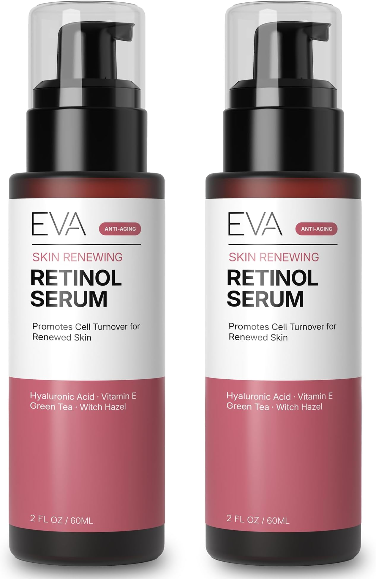 Retinol Serum by Eva Naturals - 2.5% Retinol Serum for Face with Hyaluronic Acid, Vitamin E & Organic Aloe - Retinol Face Serum that Reduce Wrinkles, Fine Lines & Dark Spots - Anti Aging Serum, 2 Pack