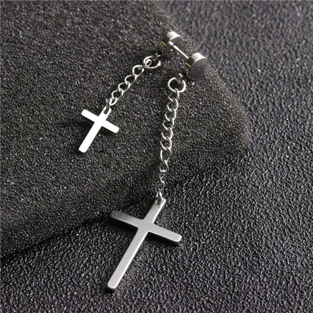 Aretes colgantes de doble cadena de 0.64 oz con borla para cartílago para hombres, mujeres y niños, piercing de acero inoxidable para colgar en la parte trasera de rosca plana, estilo punk, 3