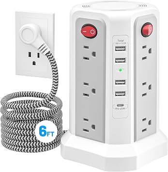 PD20W USB C Surge Protector Power Strip, 6ft Long Extension Cord