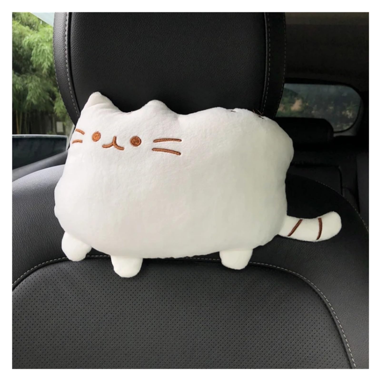 Avoltre car seat cushion Creative Cartoon Cat Plush Car Headrest Neck Pillow(White Cat)