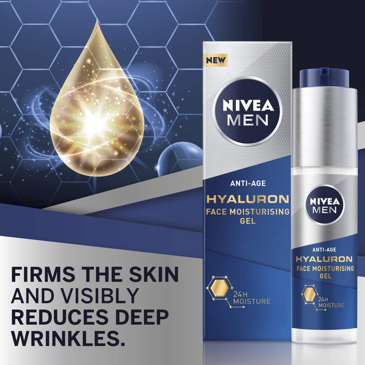 NIVEA MEN Anti-Age Hyaluron Face Moisturising Gel (50ml), Men's Moisturiser with Hyaluronic Acid and Pro-Retinol - Image 2