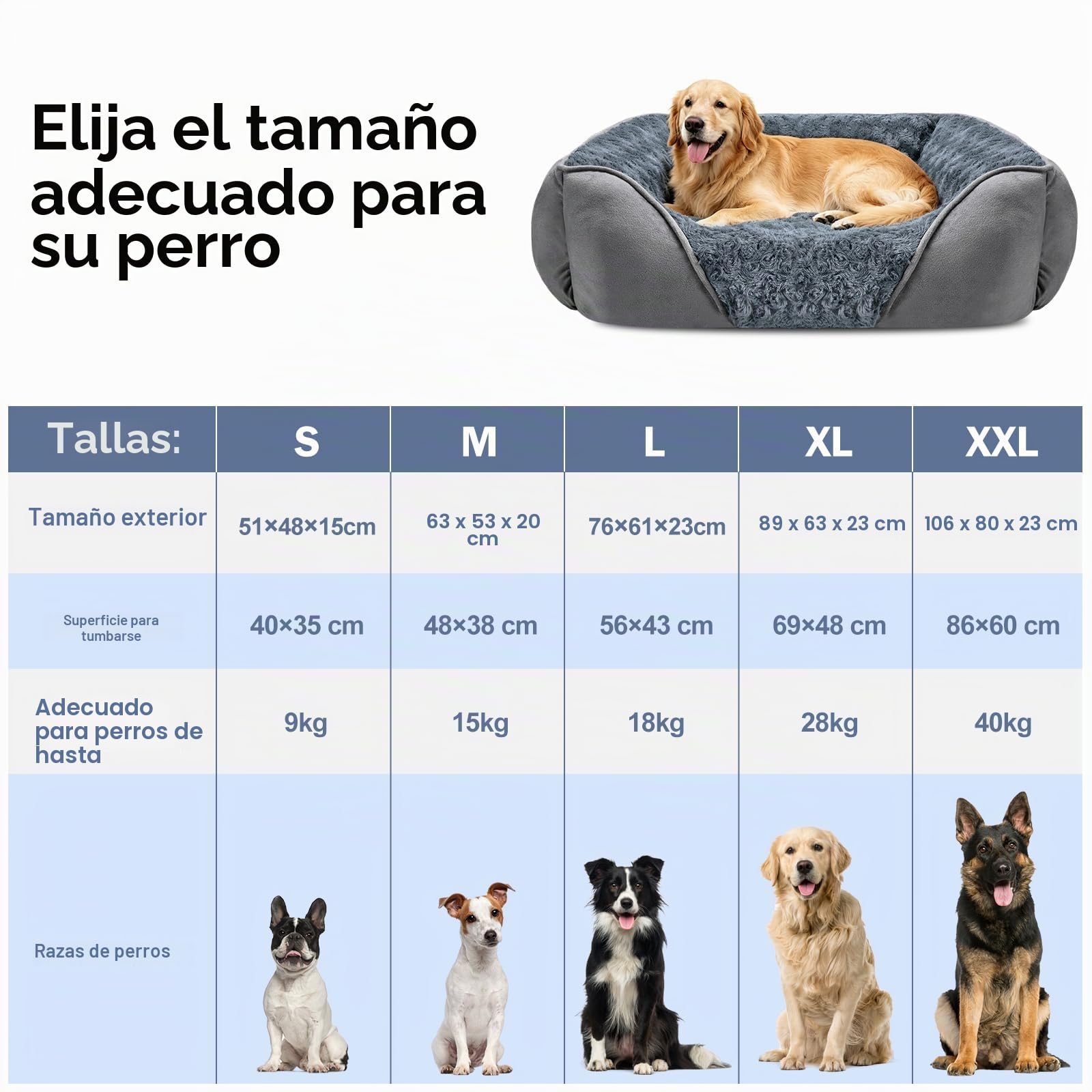JOEJOY Cama para Perros Medianos, Cama Perro Lavable, Suave, Antideslizante para Pequeños y Medianos y Gatos, 63x53x20cm