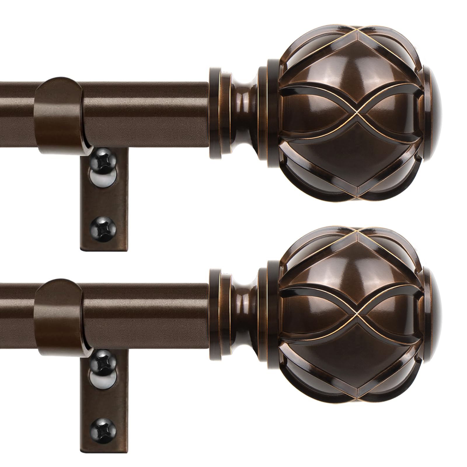 HOTOZON Lot de 2 tringles à rideaux simples de 167 à 304 cm pour fenêtres, tringle à rideaux simple de 1,9 cm avec embouts en filet, bronze antique