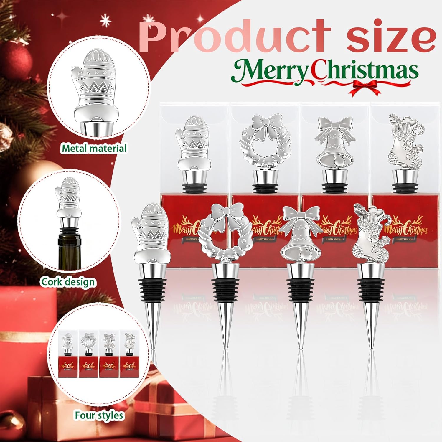 12PCS Christmas Wine Bottle Stoppers Set for Holiday Decoration Christmas Party Favors for Winter Decor Xmas Wine Stopper Gift for Guests Souvenir