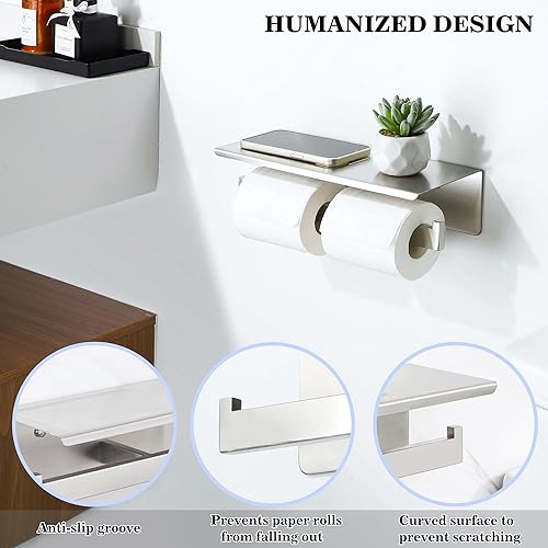 Miniatura 5 de Alise Soporte doble de papel higiénico, soporte de papel higiénico de baño con estante, dispensador de almacenamiento de rollos de papel higiénico