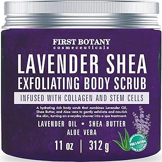 First BotanyBody Scrub - Natural Exfoliating Salt Scrub & Body and Face Souffle helps with Moisturizing Skin, Acne, Cellulite, Dead Skin Scars, Wrinkles (10 fl oz, Lavender)