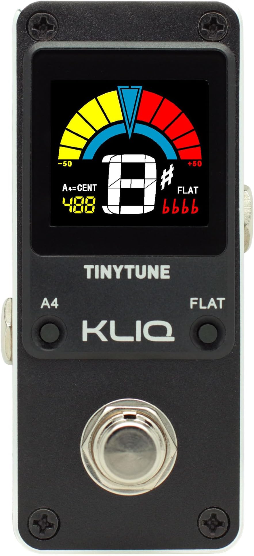 KLIQ Music Gear TinyTune Tuner Pedal for Guitar and Bass - Mini - Chromatic - with Pitch Calibration and Flat Tuning (Power Supply Required)