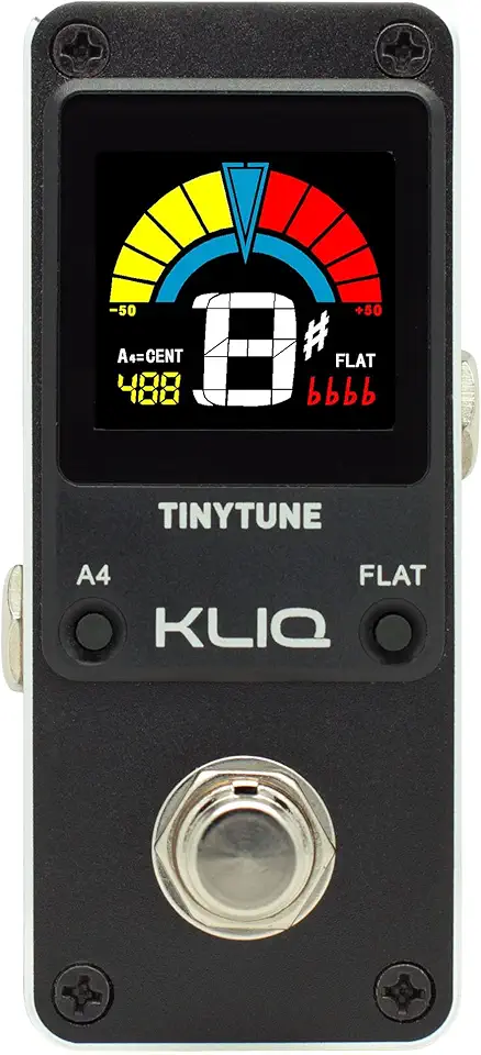 Pedal afinador KLIQ TinyTune para guitarra e baixo - Mini - Cromático - com calibração de afinação e afinação plana (fonte de alimentação necessária)