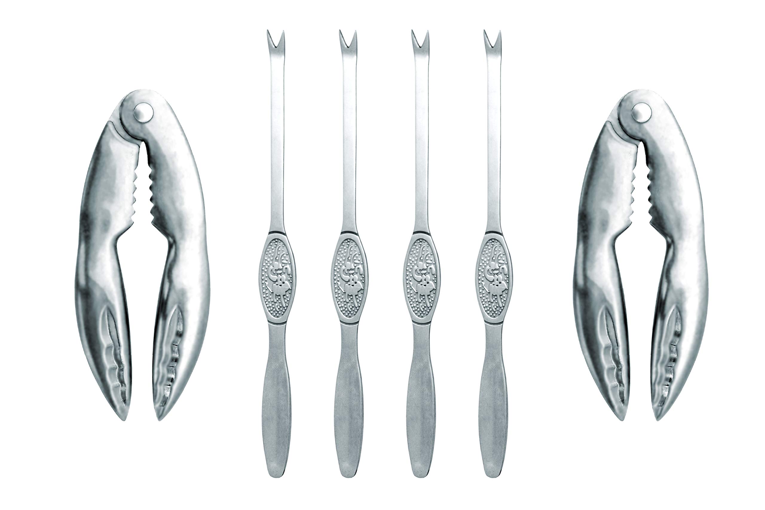 Nerthus FIH 384 Seafood tools set. Two crackers and four steel spikes set for seafood