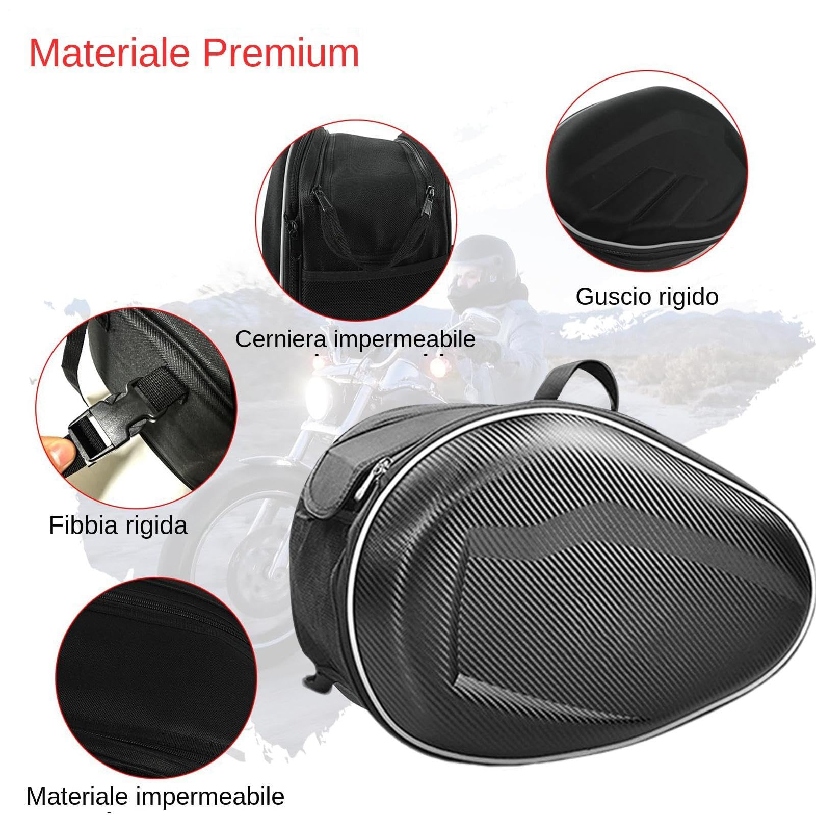 Set di borse laterali per moto - Portaoggetti per sella in PU da 17,7x11,8x8,3 pollici, capacità espandibile di 17,7x11,8x11 pollici, struttura impermeabile, design a installazione rapida | Portapacch