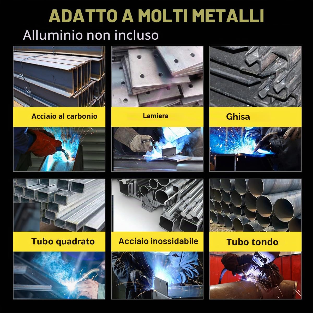 haxiaoer 160A Saldatrice MIG 4 in 1 Semi-Automatico Sinergia Gas MIG/Gasless MIG/ARC/Lift TIG Saldatrice a Filo No Gas con fili Flux Core Solid Core, Giallo