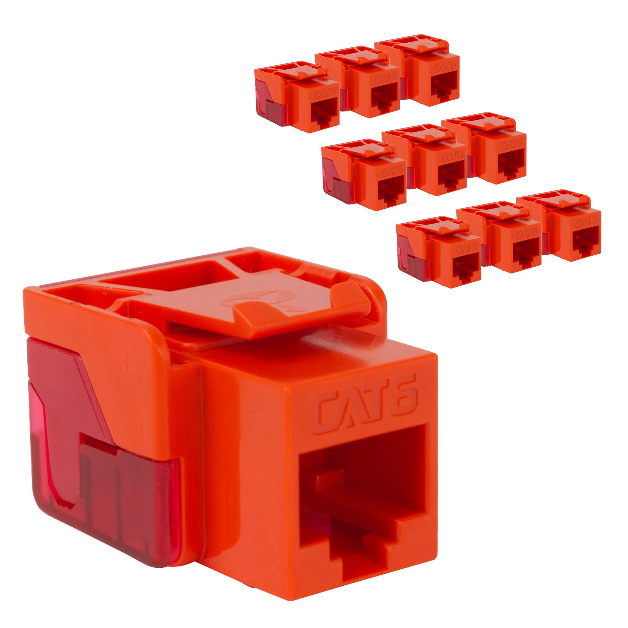 ICC CAT6 Keystone Jack with Inline IDC No Pair Split Wiring (Easier Termination) UL Listed PoE++ TAA Compliant for Wall Plate or Patch Panel, Works with JackEasy Termination Tool, Orange, 10 Pack