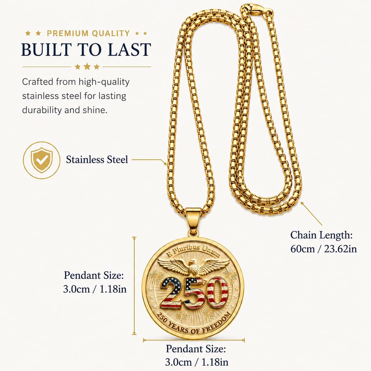 LIU JUN 250th Anniversary Necklace For Women, Patriotic American Flag Round Pendant Necklaces For 4th Of July, Independence Day Party Outfit Jewelry Lightweight Celebration Present