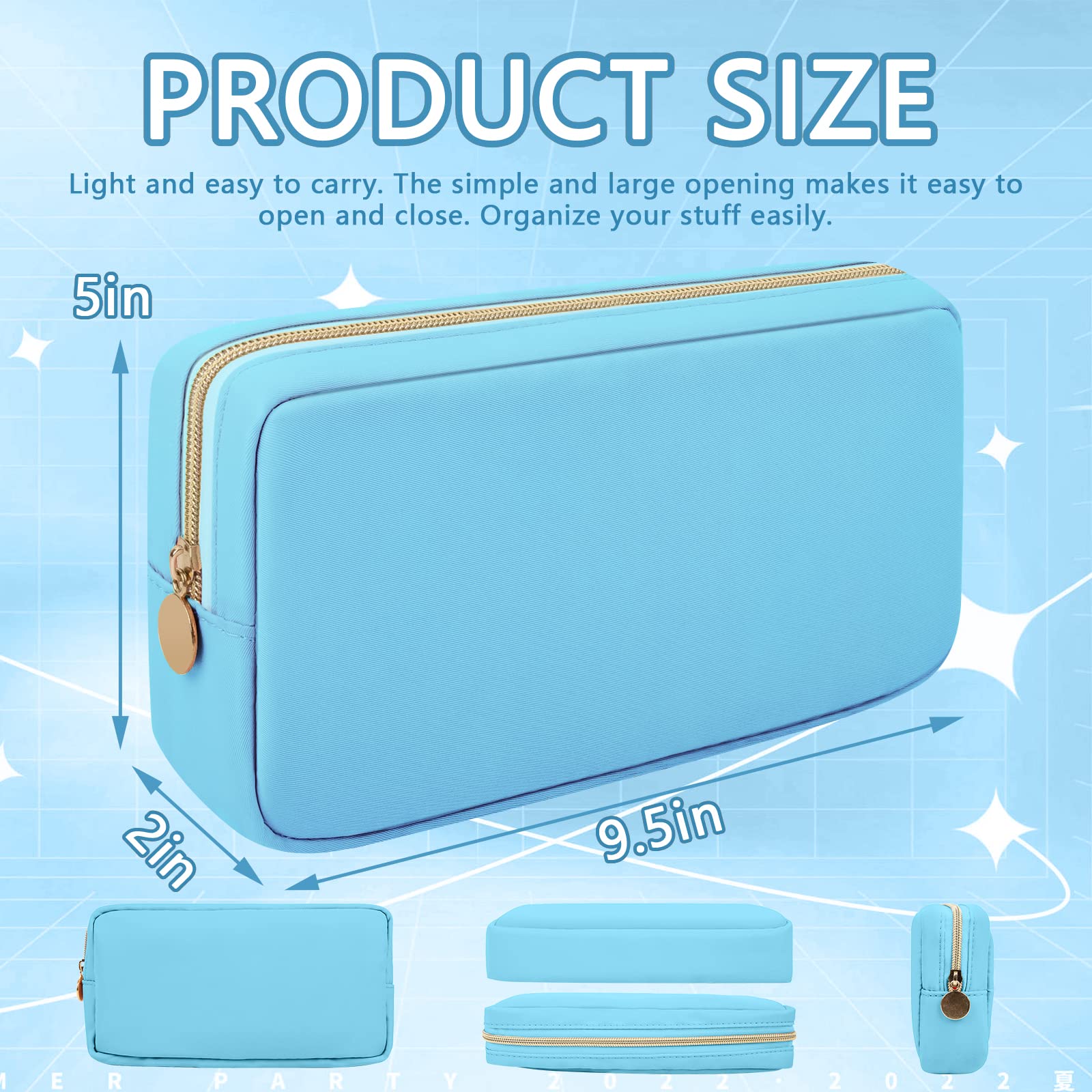 Iqimott Nylon Small Makeup Bag Cosmetic Zipper Pouch for Purse, Preppy Makeup Bag Compact Make up Pouch Toiletry Bag, Waterproof Zipper Purse Travel Coin Pouch Storage Bag for Women Girls Teens(Blue)