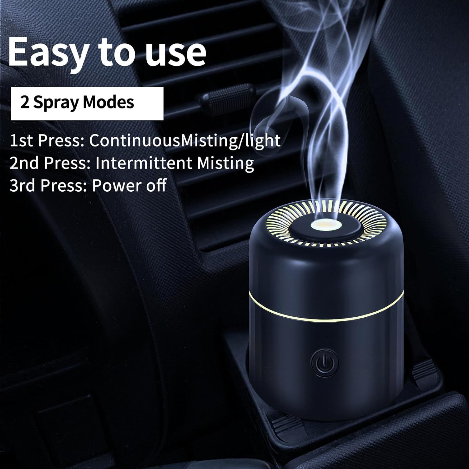 Car Aromatherapy Machine Humidifier Car Aromatherapy Machine 7 Lights Car Aromatherapy Machine Portable 100ml Cold Mist Diffuser Type-C Interface/1103 (Color : Black)