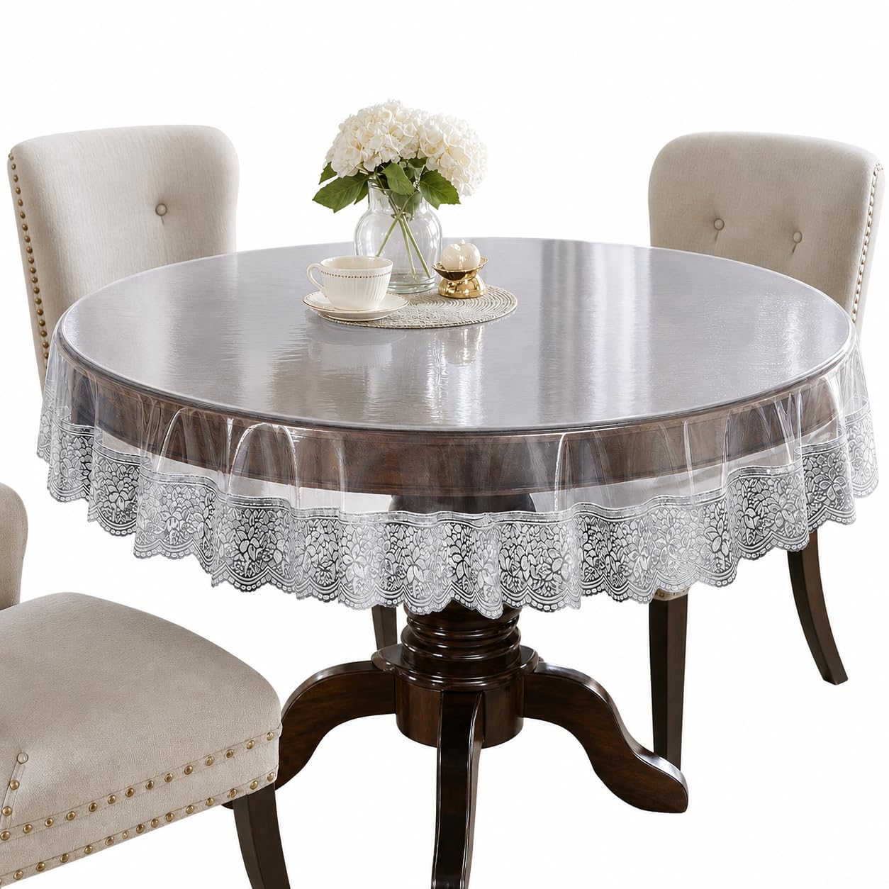 CASA-NEST Waterproof Round 4 Seater Table Cover with Silver Lace (Silver, 60 inch Diameter,Polyvinyl Chloride, Pack of 1)-image-16
