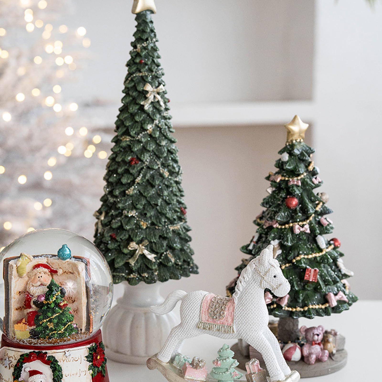 Estatua intrincada de resina para árbol de Navidad/casa, decoración de mesa, decoración pintada a mano, suministros de fiesta, decoración de escritorio de oficina