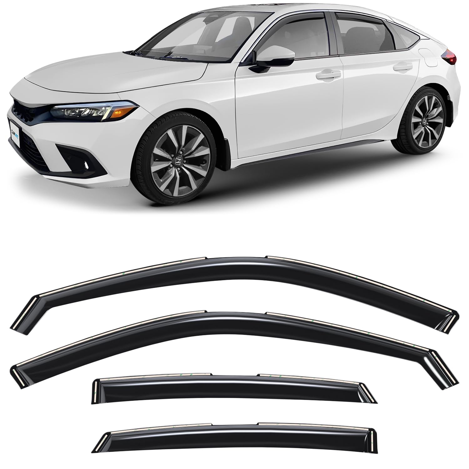 Mugen Style Window Visors For 2022-2023 Honda Civic Hatchback - 4pc Smoke Tint