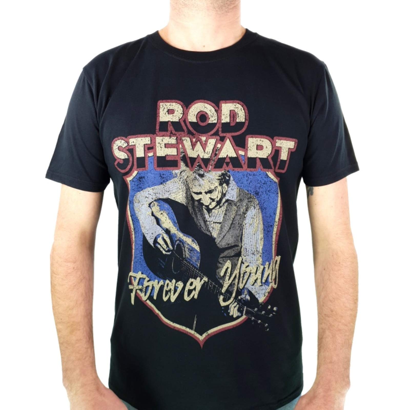 Rod Stewart Men's Black T-Shirt Forever Crest Official M