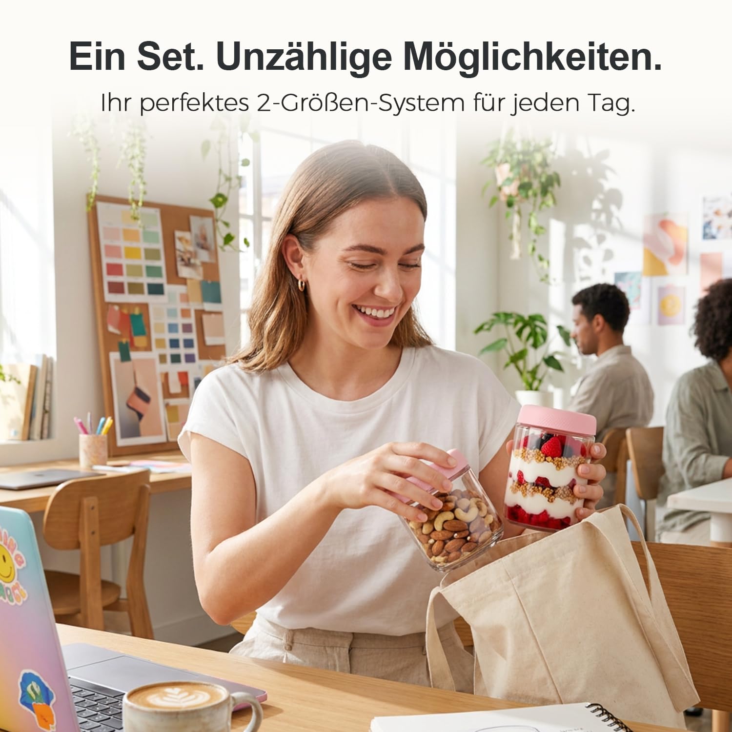 ComSaf Set da 4 Coppette Yogurt e Cereali in Vetro con Coperchio Plastica 500ml/300ml, perfette per ufficio, scuola, picnic e preparazione pasti, adulti e bambini, ideale per colazione pratica e sana
