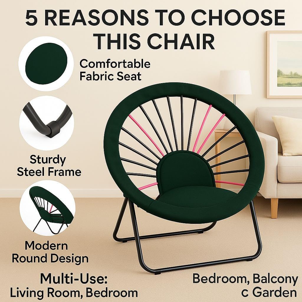 Kruvad Style Lounge Chair with Cushioned Seat & Backrest, Modern Round Relax Chair for Living Room, Bedroom & Balcony, Comfortable Indoor Accent Seating with Strong Metal Frame (Multicolor) 2