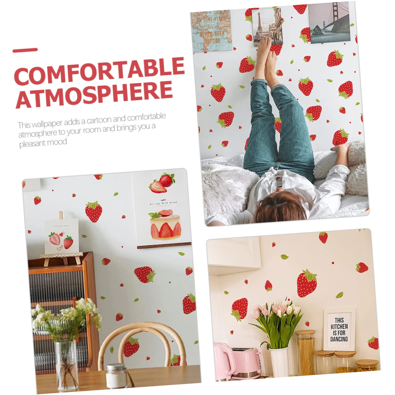OSALADI 16fogli Adesivi Murali Fragola Rimovibili Per Decorazione Casa Adesivi Per Pareti Adatti Camere Da Letto e Asili e Riutilizzabili