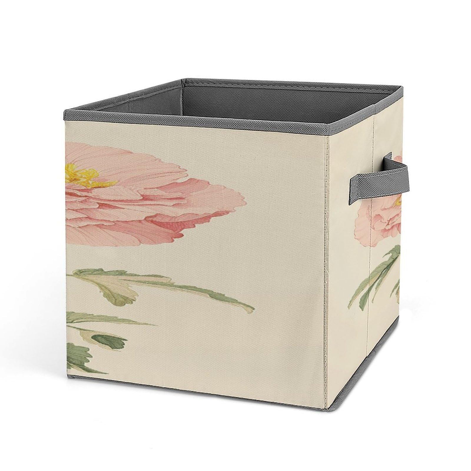 Fodpand Style Flower Illustration Storage Cubes Foldable Decorative Fabric, Storage Bins Baskets With Handles, Closet Organizers And Storage For Home, Office,Closet, Clothes