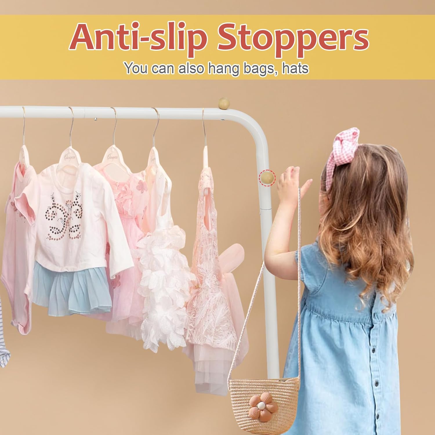 YGJT Kids Clothing Corner Rack, Dress Up Storage for Little Girls with Bottom Storage Shelf, Cute Toddler Wardrobe Cloest Garment for Hanging Coat, Dance Costume, Dresses, Clothes in Bedroom, White