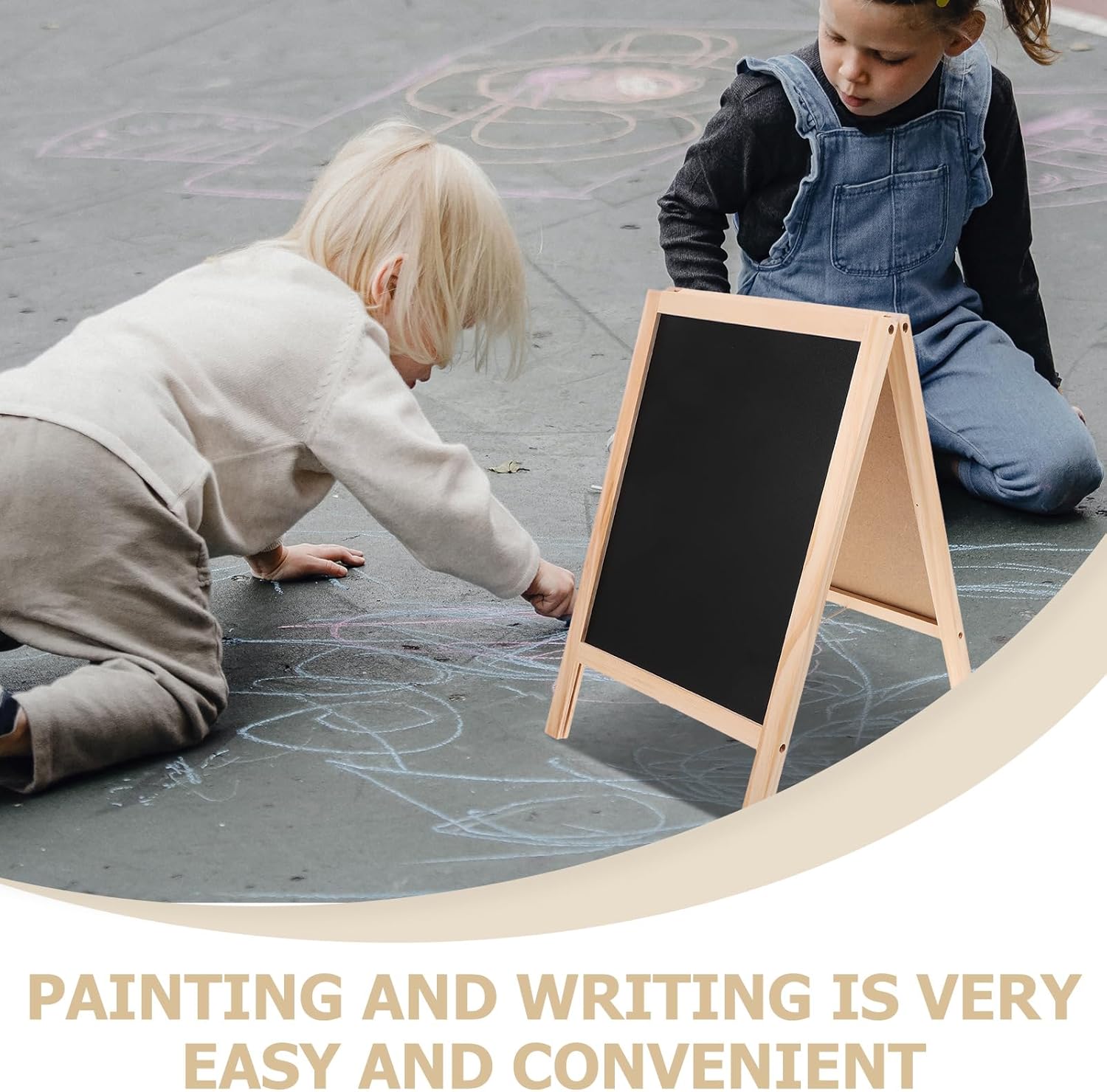 Toyvian Standing Art Easel for Kids - Double-Sided Wooden Blackboard, Magnetic Whiteboard, Foldable Hanging Board for Kids Crafts, Notes, Wedding Signs(15.74 X 9.84 in)