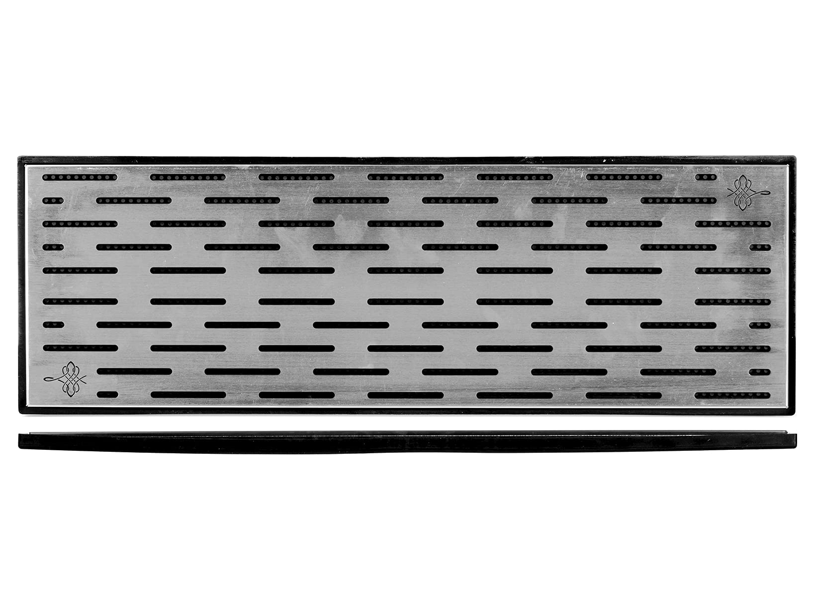 The Bars Tappeto Porta Bicchieri, Gomma Nera con Griglia in Acciaio Inox, 60x20 cm, Made in Italy
