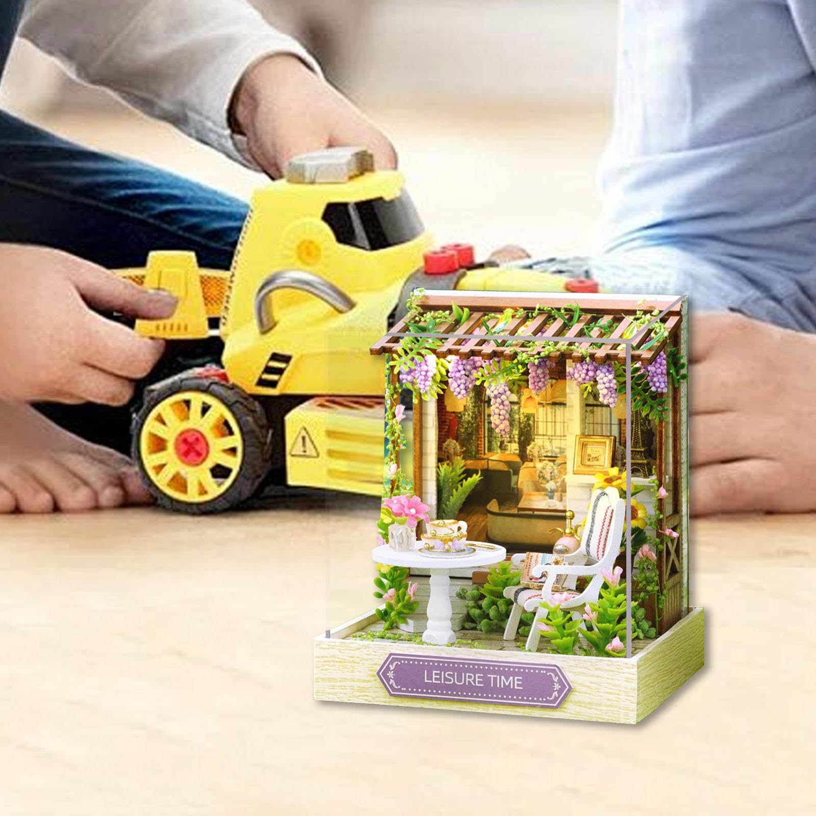 Kit per Case in Miniatura Fai da Te: Mini Casa delle Bambole con Copertura Antipolvere E Illuminazione a LED Integrata – Regalo Perfetto per Valen, Tempo Libero