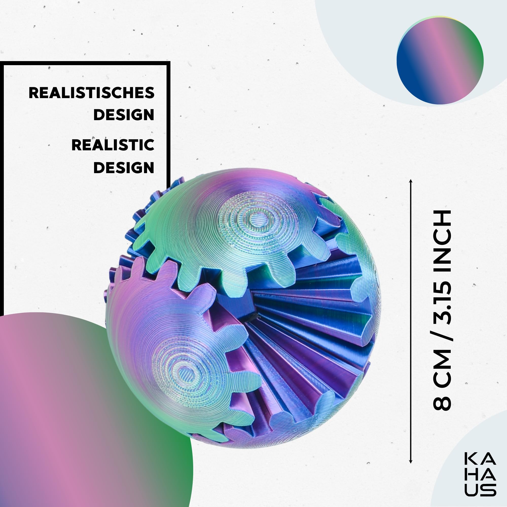Gear Ball kula logiczna 3D, niebiesko-zielono-fioletowa, obrotowa, kolorowa kulka, antystresowy gadżet na biurko i trener koncentracji, dekoracyjne puzzle