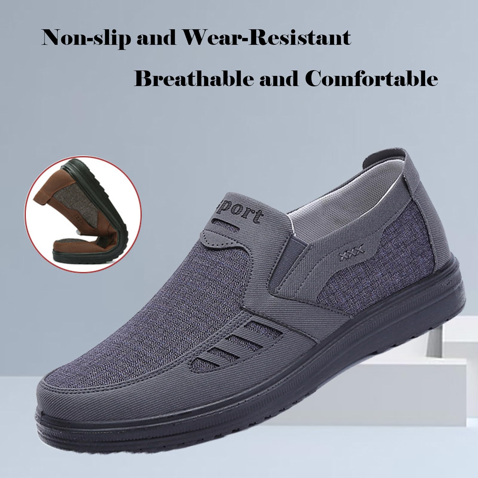 Męskie buty do chodzenia, wygodne, lekkie, oddychające tenisówki o swobodnym kroju, wsuwane buty na co dzień, oddychający i lekki materiał (Dark Grey US 8.5)