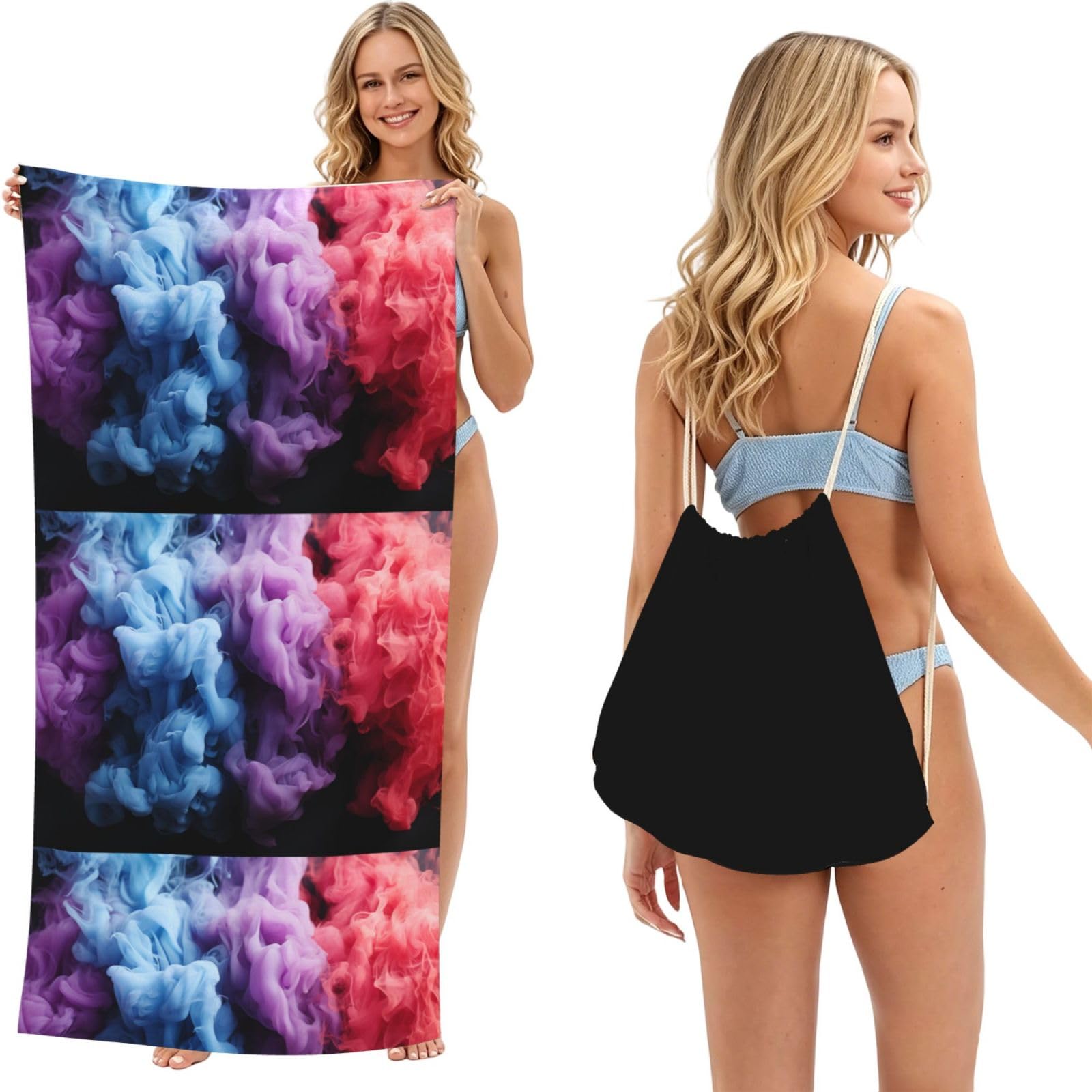 SKGOHLH Romantic Smoke (3) 2in1 Packable Beach Towel Bag Women