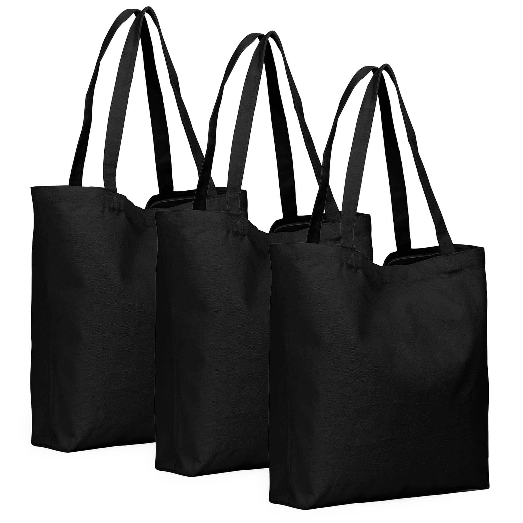 KoolmoxKoolmox Tote Bag Black, Canvas Tote Bags with Wide Bottom and Reinforced Handles, 12Oz Heavy Cotton Canvas Blank Tote Bag for Painting Art Craft, Men Women Shopping, Book Bag, 13.5x13.5x3.5'', 3 Pack