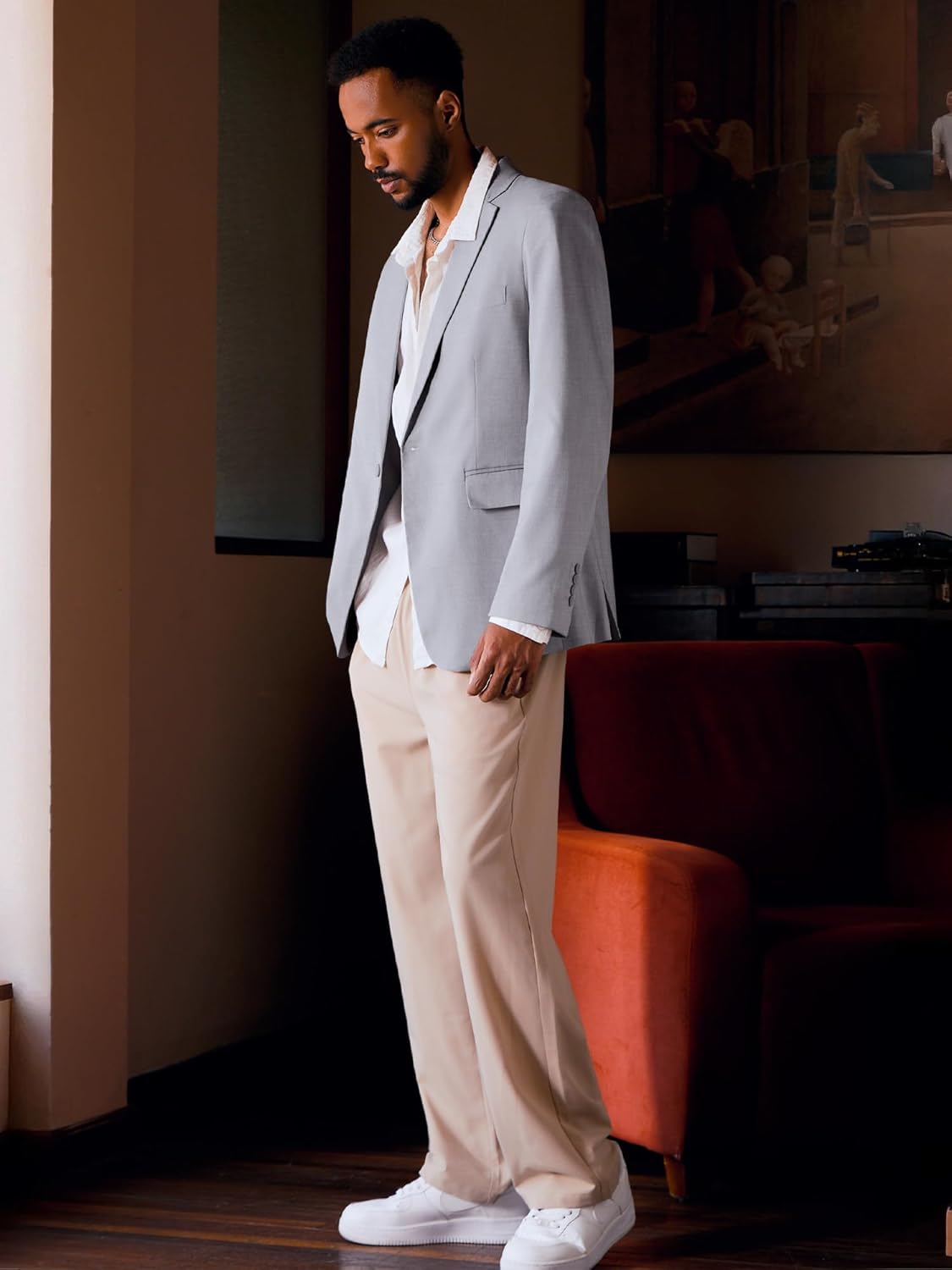 MAGE MALE Men’s One Button Suit Jacket Elegant Solid Color Blazers Slim Fit Lightweight Sport Coats Blazer